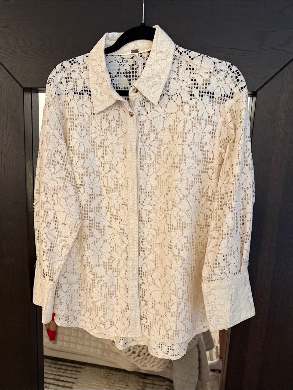 Women's Cream Lace Button-Up